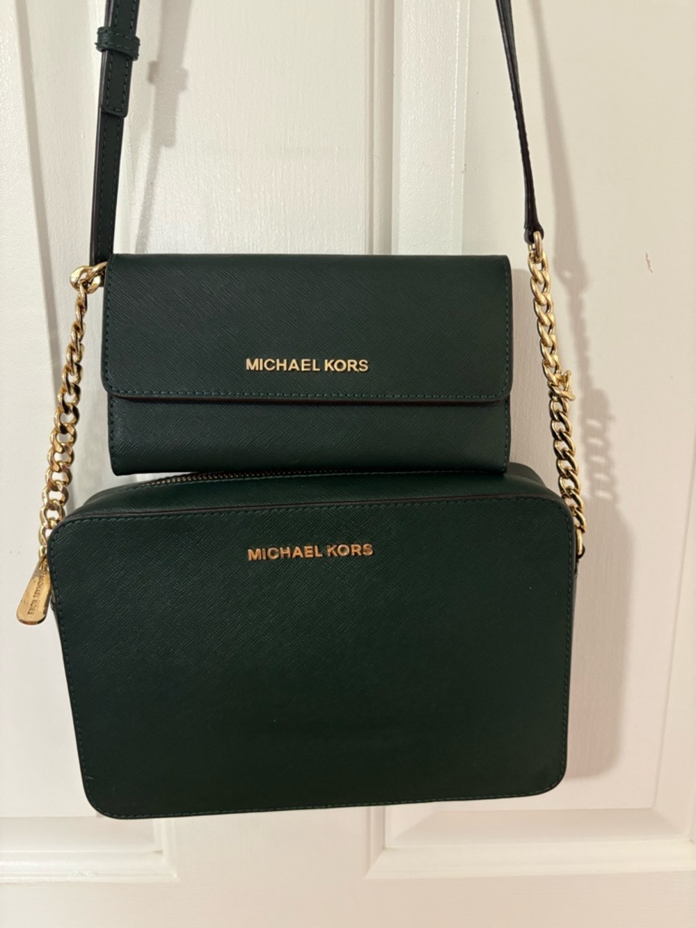Michael Kors Dark Green Saffiano Leather Crossbody Bag and Wallet